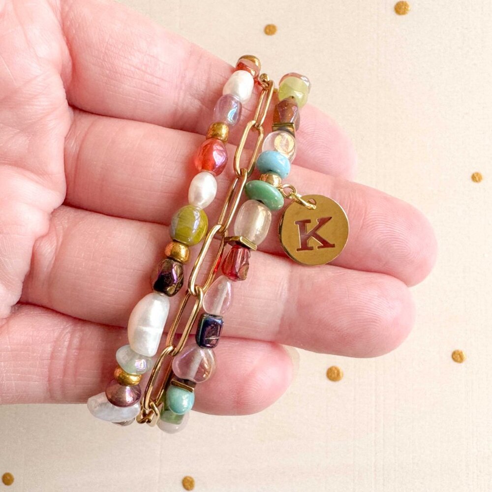 Y2K Personalized Glass Beads & Gold Paperclip Chain Bracelet - Picture 6 of 9